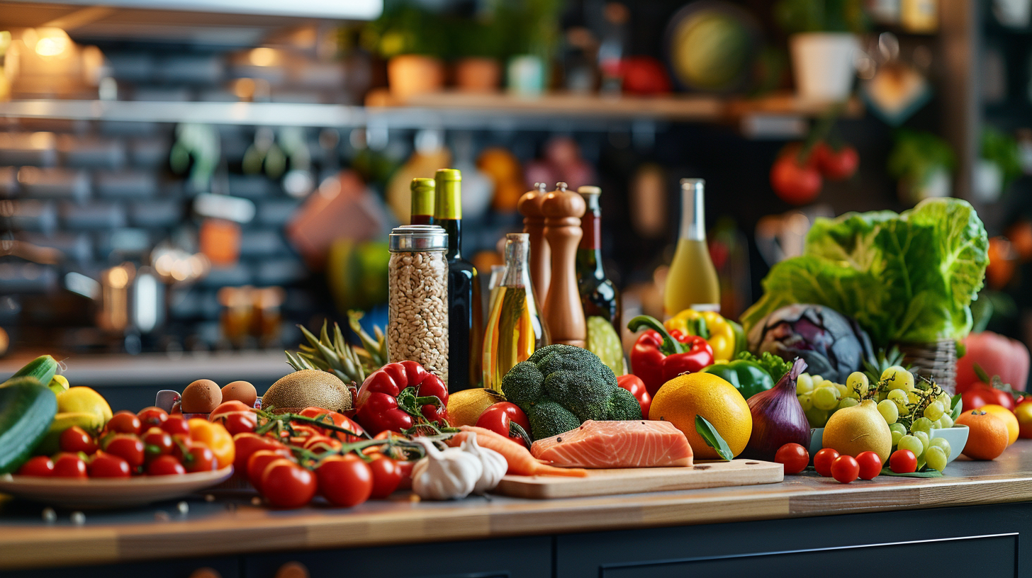 Здорові продукти на кухонному столі